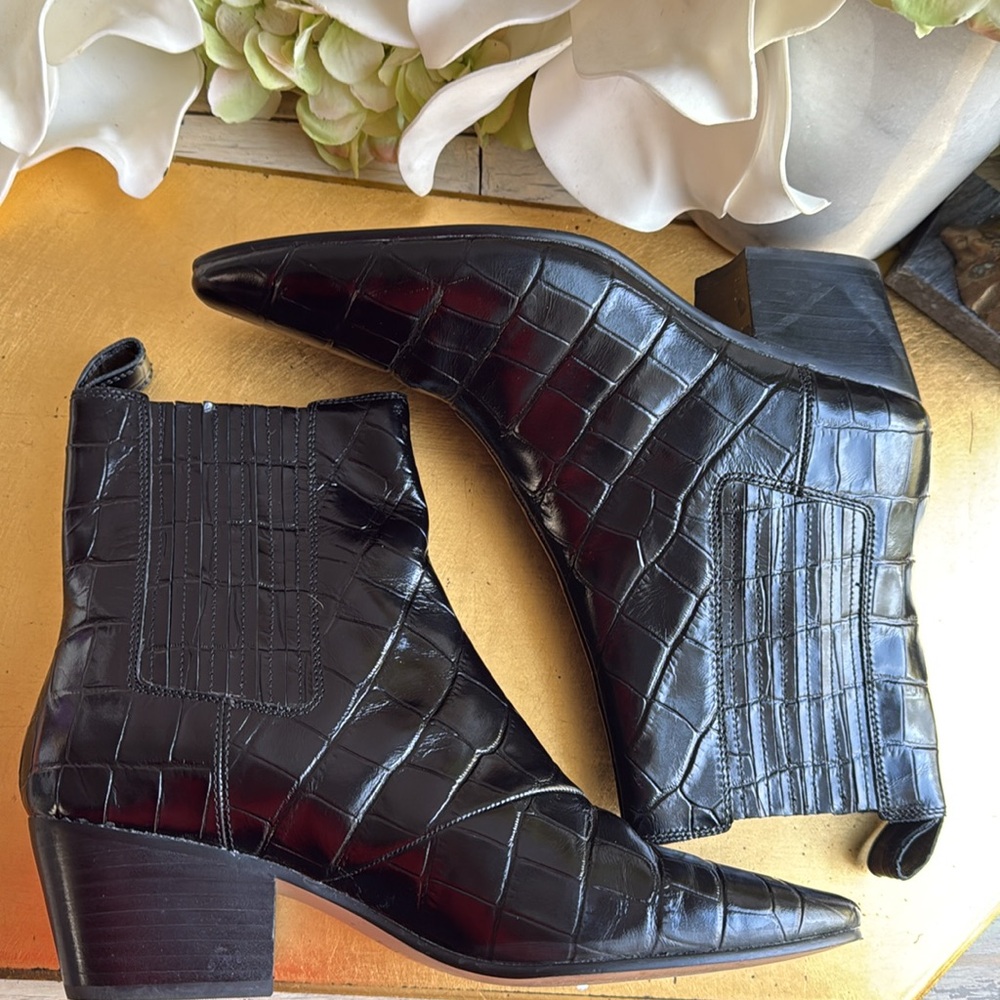 J. Crew Piper Ankle Boots in Italian Croc-Embossed Leather